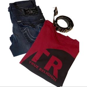 I have True Religion jeans, shirt, and belt together for package deal!